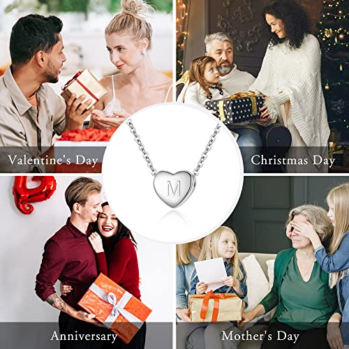 Brilove Gifts For Mom Girls Women 925 Sterling Silver Tiny Initial Heart Pendant Choker Necklace For Mothers Day/Valentines Day/Birthday/Christmas/Anniversary Letter M #TOP2