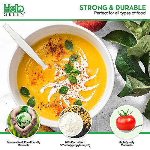 Helogreen Eco-Friendly 50 Pack Cornstarch 6" Disposable Soup Spoons: Heavy Duty Disposable Spoons Alternative To Plastic Spoons, Plasticware Utensils Cutlery, Ivory. Soup Spoons Disposable Easily #TOP1