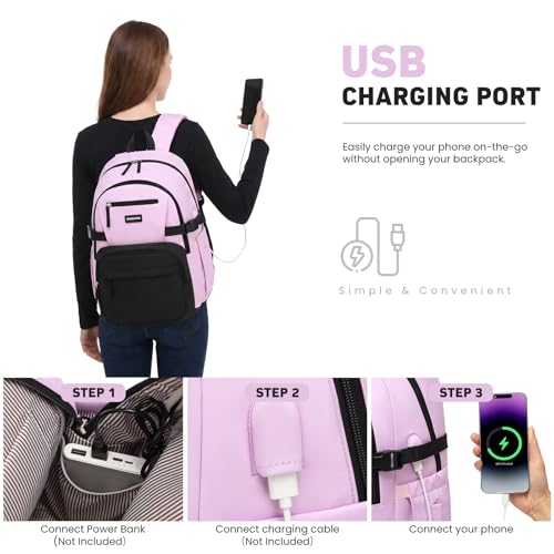 Image of WINDARS Backpack for School Girls, Cute High School Backpacks for Teens Women Student Large Bookbag 15.6 Inch Laptop Bag with USB Charger Port for College Work Travel Trip (Black Purple)
