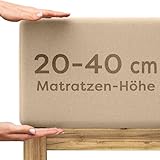 Wolkenfeld Spannbettlaken 200x220cm – 220x240cm – Premium Jersey Baumwolle mit 5% Lycra – Faltenfreies Bettlaken für hohe Matratzen bis 40 cm – Atmungsaktiv & Oeko-TEX Zertifiziert – Beige