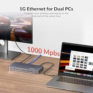 AV Access KVM Switch Docking Station for MacBook, USB-C KVM Switch 2 Monitors 2 Computers, 4K Dual HDMI Displays, 1 Laptop&1 Desktop Switching, Plug&Play, Ethernet, 100W Power Delivery, EDID Emulation