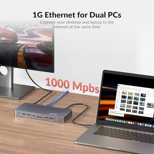 Image of AV Access KVM Switch Docking Station for MacBook Desktop PC, USB C KVM Switch 2 Monitors 2 Computers, 4K Dual HDMI Displays, Plug&Play, Ethernet, 100W Power Delivery, EDID Emulation