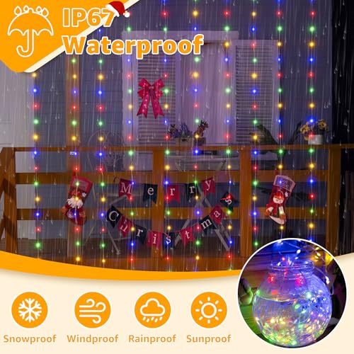 Ollny Curtain Lights 300 LED 9.8FT x 9.8FT, Connectable IP67 Waterproof Outdoor Christmas Curtain Lights with Remote, Plug-in Untangle Fairy Lights with 8 Modes&Timers for House Decor(Multicolored) - Image 4