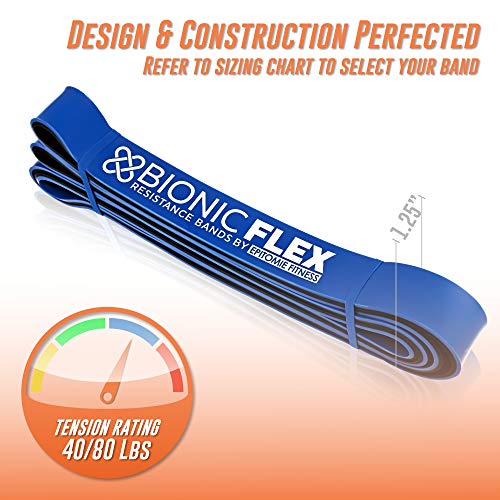Bionic Flex Pull Up Assistance Band – Premium Dual Layer Pull Up Assist Bands for Strength Training Exercise, Physical Therapy, Powerlifting, Stretching – Single Blue Resistance Band (40 to 80 lbs)