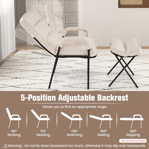 Sillón plegable lino beige ajustable miniatura 4