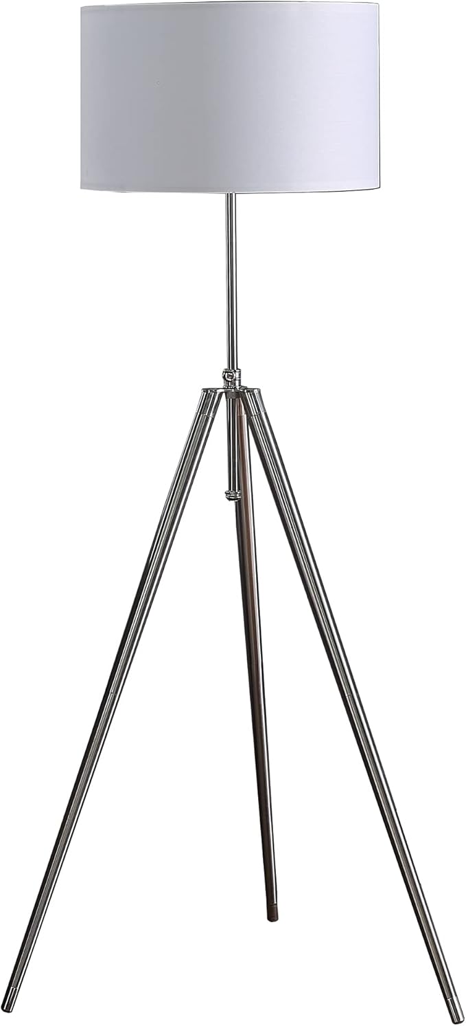 ORE ORE HBL2558 Mid-Century Adjustable Tripod Metal Floor Lamp, 64" - 47", Chrome/Silver