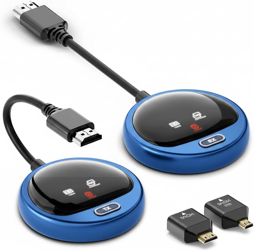 Wireless HDMI Transmitter and Receiver 4K, LED Display Wireless HDMI Extender with 2.4G &5G Chip for Casting Video &Audio from Laptop PC Camera Cable Box PS5 to Monitor Projector HDTV -165FT Dark Blue