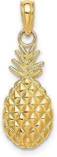 Colar de ouro amarelo 14 k com pingente de abacaxi texturizado para comida e bebida joias finas para mulheres presentes para ela, Pedra Ouro amarelo