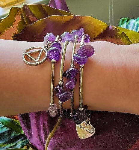 The Token Shop Amethyst AA Bracelet with Alcoholics Anonymous Circle Triangle Symbol and Serenity Heart Charm | Sobriety Gift for Women4