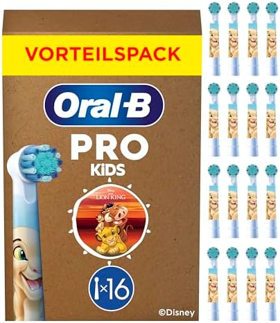 Oral-B Aufsteckbürsten Pro Kids 3+ Disney König der Löwen, Weiß, 16 Stück | Original Zahnbürstenaufsatz für Elektrische Zahnbürste Kinder ab 3 Jahren, Zahnbürstenköpfe, Extra Weich