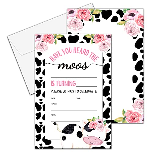 Yqv Birthday Invitations, 4"X6" Cow Birthday Party Invitations With Envelopes For Farm Animals Birthday Party Decorations Supplies(20 Pieces)-C16 #TOP5