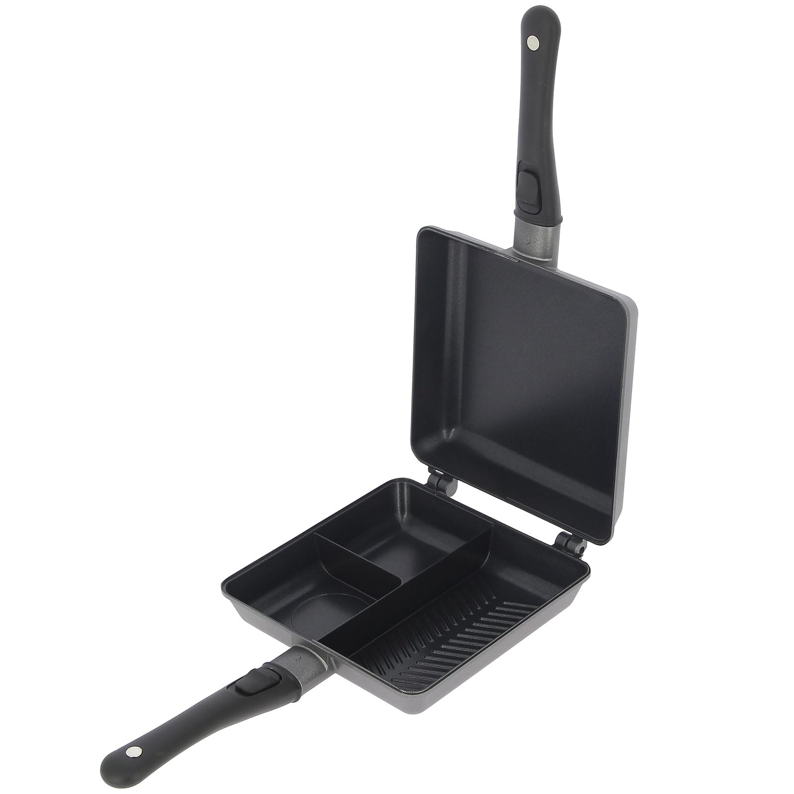 Outdoor-Kochpfanne mit Antihaftbeschichtung, Grill, Dual-Pfannen-Design mit magnetischen Verbindungsgriffen, 3-Wege-Multi-Abschnitte, Camping- und Angel-Kochgeschirr, tragbar und vielseitig