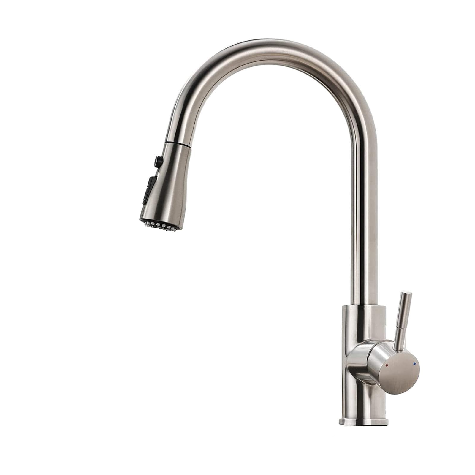 Kitchen Mixer Tap Faucet with Pull-Down Sprayer Sink Single Hole Countertop Handle Brushed