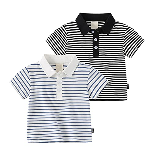 Golf Polo Shirts for Toddler Boys Short Sleeve Striped Polos Little Boys Soft Cotton School Uniform Casual T-Shirt