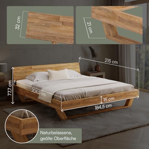 skølm Nornir Massivholzbett 180x200 cm – Bettrahmen aus Massivholz Eiche geölt – hochwertiges Holzbett mit Kufen Bettbeinen – Bettgestell mit 1 Strebe als Bettkopf – geeignet als Doppelbett – Bild 3