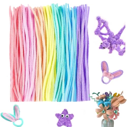 Lxtness 100 Stück Pfeifenreiniger Chenilledraht 30CM Biegeplüsch Kunst Pfeifenputzer Bunt Bastelset Bendable DIY Twist Stick Biegeplüsch Bunt zum Basteln für Zum Basteln und Dekorieren(Macaron-Farbe)