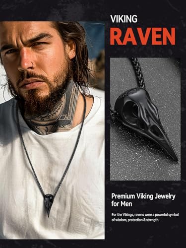 FaithHeart Viking Raven Necklace for Men, Norse Mythology Raven Skull Pendant Sturdy Stainless Steel Amulet Jewelry Gift for Men2