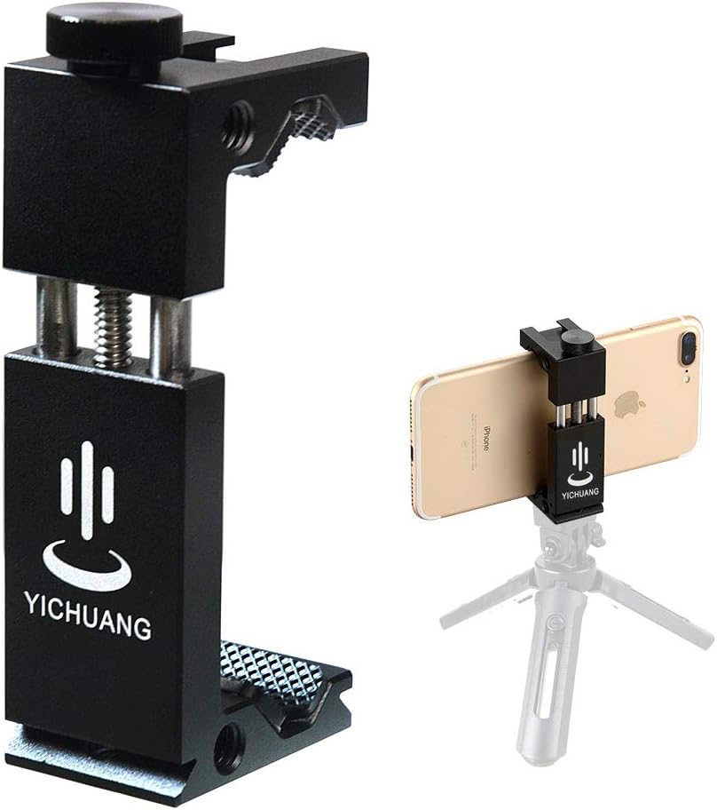 DEALPICK Iron Man Aluminum Metal Microphone Phone Tablet Action Camera Bracket for Selfie Stick and Tripod Clip Holder Clamp Adapter - Black