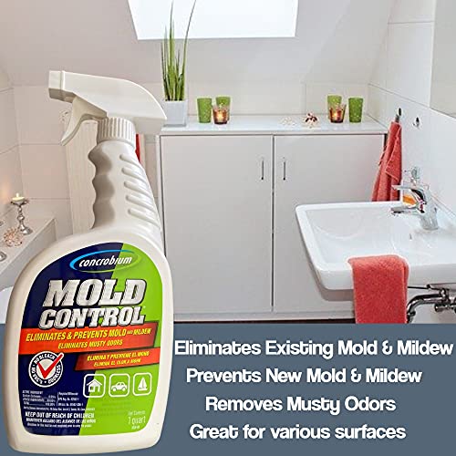 Concrobium Mold Control - Mold And Mildew Remover- Household 32 Oz. Sprayer Cleaner For The Elimination And Prevention Of Mold, Mildew, And Musty Odors- Effective Inhibitor On Hard And Fabric Surfaces- Bundled With Comfort Handled Scrub Brush #TOP1