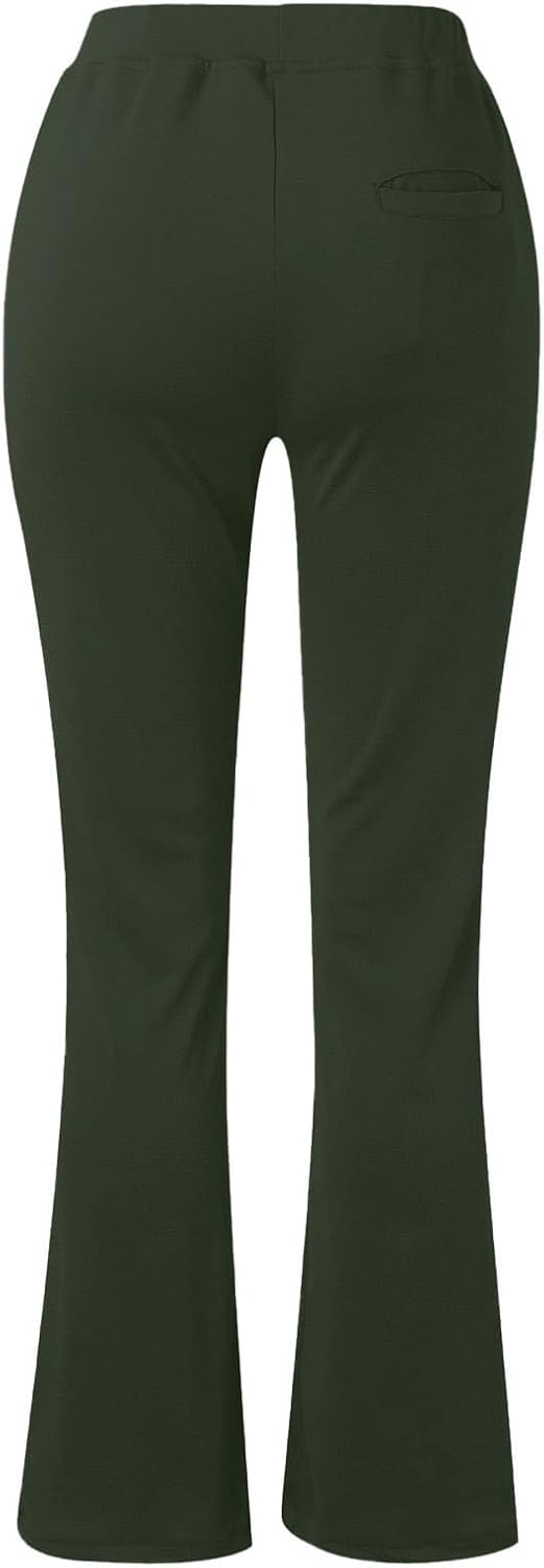 Women Dress Work Pants Elastic High Waist Straight Leg Yoga Pants with Pockets Casual Stretchy Bootcut Business Office Slacks