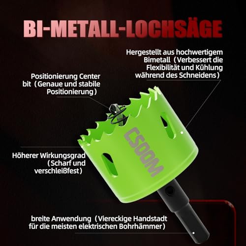 CSOOM 48mm M42 Bi-Metall-Lochsäge Bohrkrone Für Arbeiten in Gipskarton, Kunststoff, Holz, dünnes Metall, dünnem Stahl-blech, Hochleistungs-Bohrwerkzeug