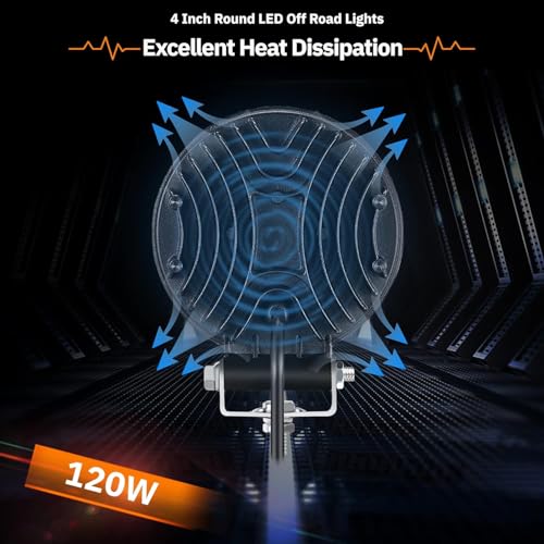 Image of Round LED Off Road Lights, 4 Inch 12V 24V LED Tractor Work Lights Pods, 120W 10000lm Offroad Driving Lights for Truck ATV UTV RV OTR Boat Pickup Golf Cart, 10PCS