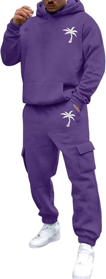 Mens 2 Piece Outfits Hoodie Sweatshirt Tracksuit & Joggers Sweatpants Sweatsuit Set