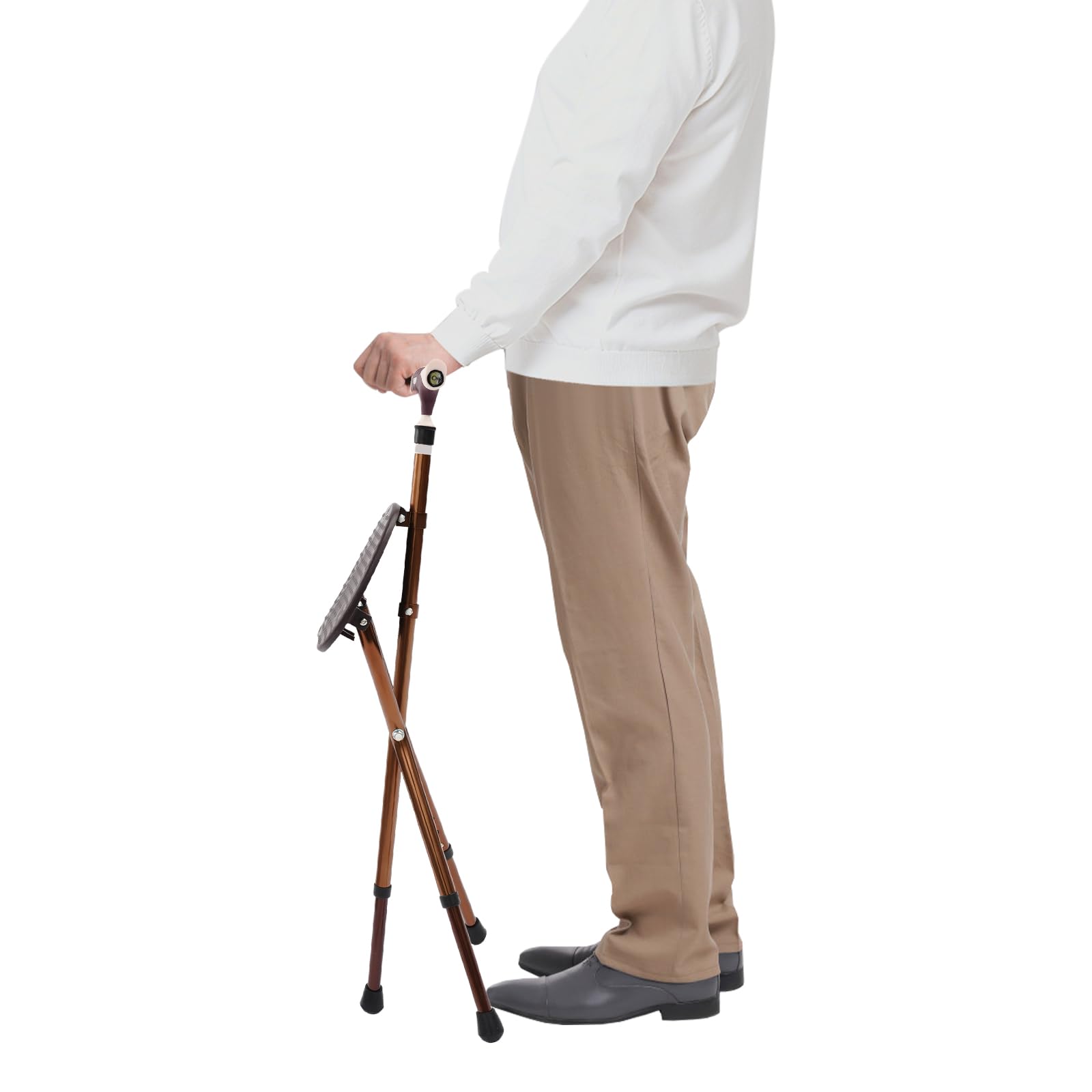 Bastón con asiento, bastón de aluminio ajustable en altura, silla plegable ligera con luz LED para apoyo de movilidad