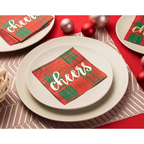 Cheers Plaid Paper Napkins For Christmas Holiday Party Supplies (5 X 5 In, 50 Pack) #TOP2