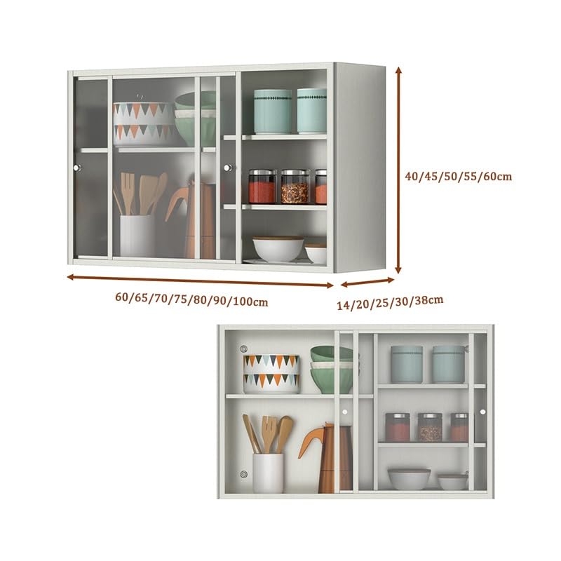 Armario de pared de acero inoxidable con puerta corredera, almacenamiento resistente para baño y cocina, estantes desmontables, diseño moderno (plata, 60 x 40 x 25 cm)