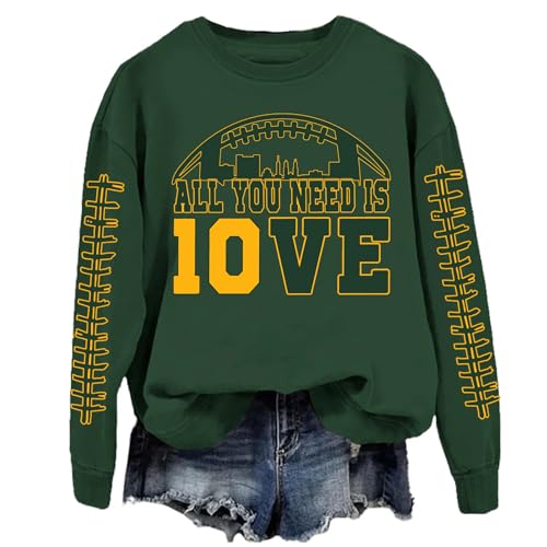 HappySSSum All You Need Is Love Sweatshirt Football Lover Crewneck Sweatshirts Army Green