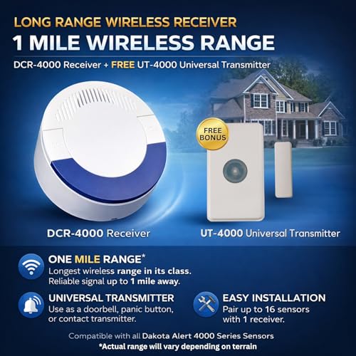 Image of Dakota Alert DCRH-4000 Wireless Rubber Hose Driveway Alarm System Bonus Kit - Vehicle Detection Sensor with Receiver - 1-Mile Long Range - Bonus UT-4000 Universal Transmitter Included