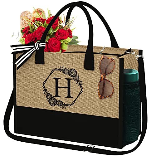 Yoolife Birthday Gifts For Women, Mothers Day Birthday Gifts Mom Friends Female Teacher Graduation Bridal Shower Bridesmaids Proposal Personalized Gifts Travel Beach Initial Tote Bag For Women H #TOP8