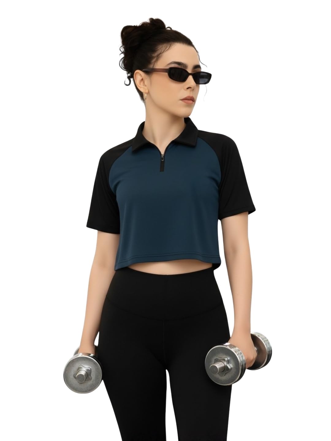 White Moon Gym T Shirt for Women Workout, Gym Crop Top for Women, Stretchable, Training Wear, Workout, Running, Quick Dry Gym Wear Top, High Collar Zip (Pack of 1)-image-35