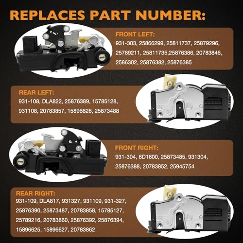 Image of Door Latch Lock Actuator Motor Compatible with Chevy Suburban Tahoe Avalanche Silverado GMC Sierra Yukon Cadillac Escalade 2007-2009 4pcs Latch Lock Kit Replaces 931-303 931-304 931-108 931-109