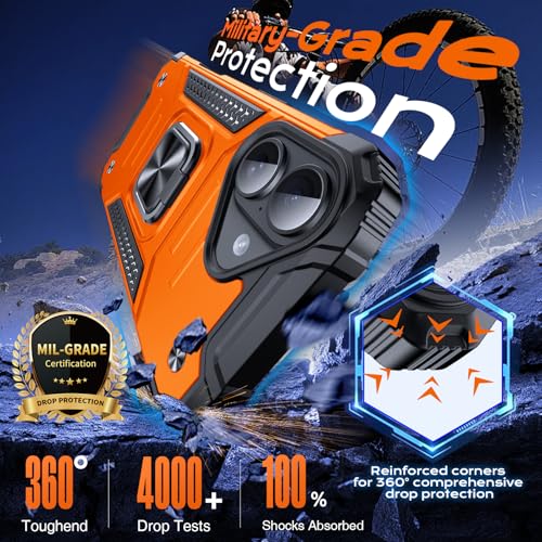 Image of Anqrp Heavy Duty Case for iPhone 16 Case with Enhanced Ring Holder Grip Stand, Military Grade Shockproof Rugged Drop Protective Silicone Hard Slim iPhone 16 Phone Case Cover,Orange