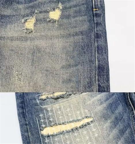 Men's Baggy Vintage Distressed Patchwork Straight Loose High Street Hip-Hop Long Pants Jeans2