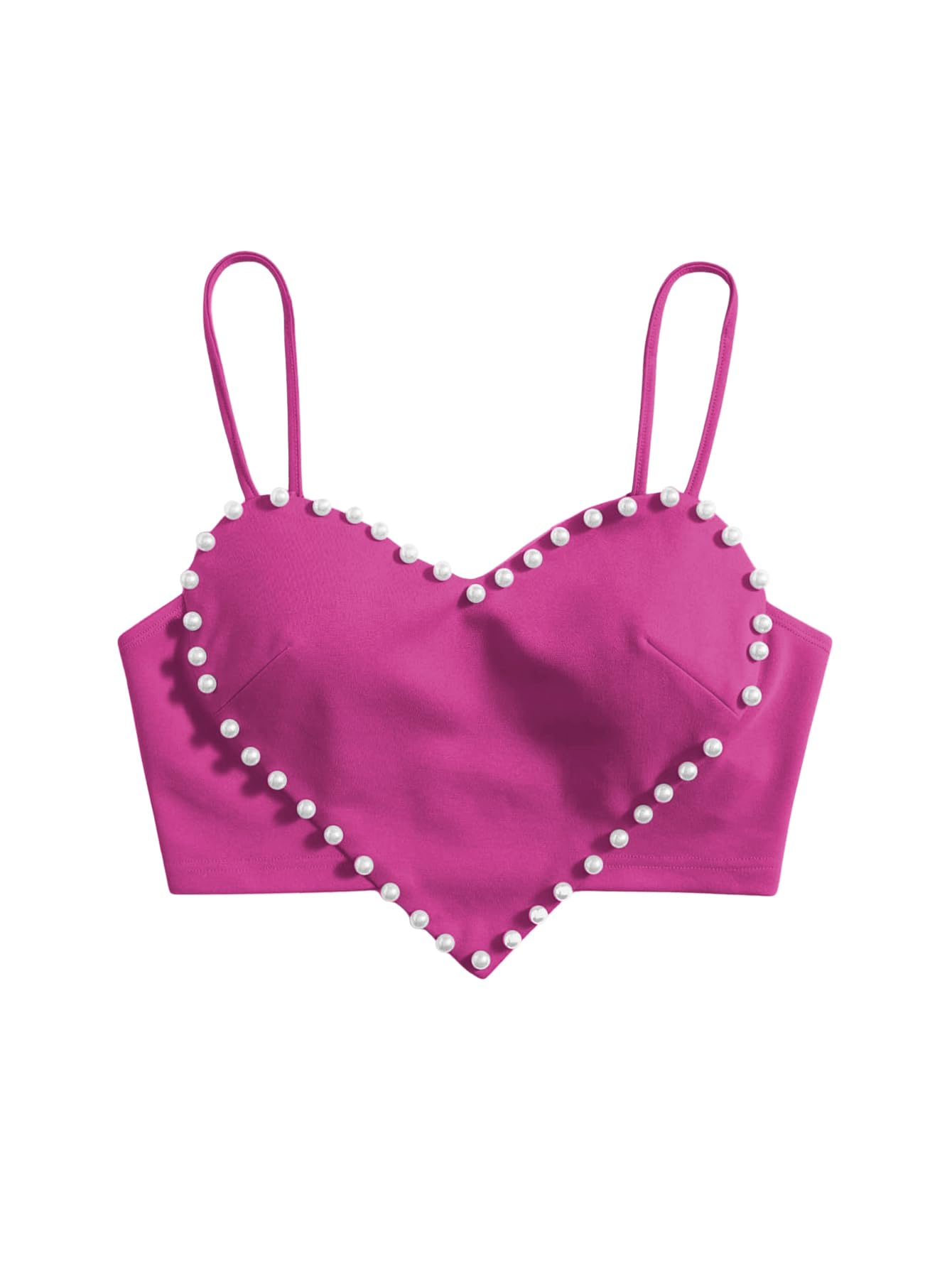 WDIRARA Women's Cami Heart Pearl Crop Top Sparkly Outfits