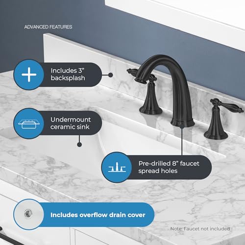 Image of OVE Decors Athea 42 in. Single Sink Freestanding White Bathroom Vanity with White Engineered Marble Top, Matching Backsplash, Power Bar and Matte Black Hardware