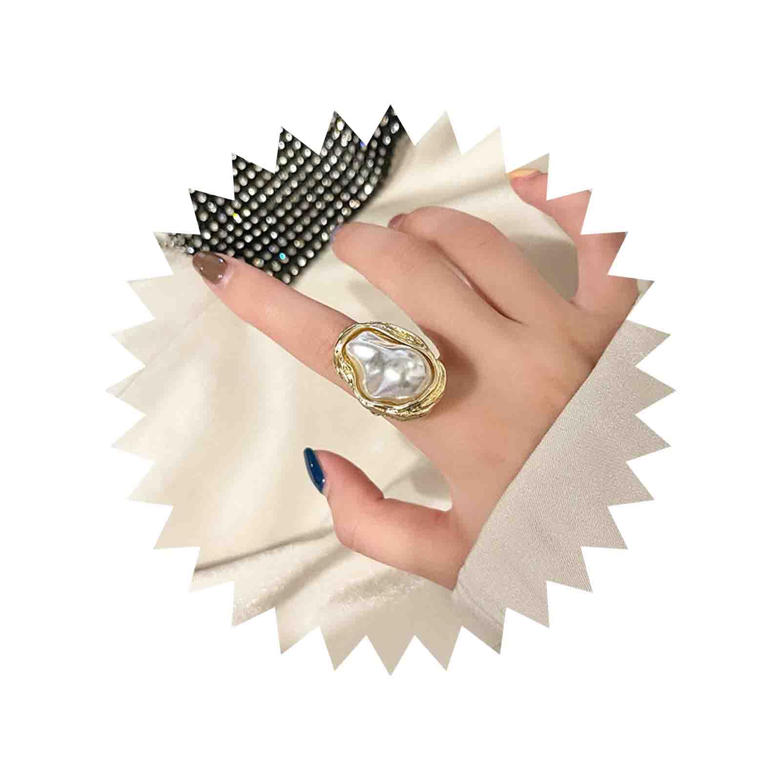 Dervivea Anillo De Perlas Vintage Anillo De Perlas Grandes Anillo Abierto Ajustable Anillo De Perlas Barrocas Anillo De Perlas Blancas Irregulares Anillo De Perlas Declaración Anillo De Boda