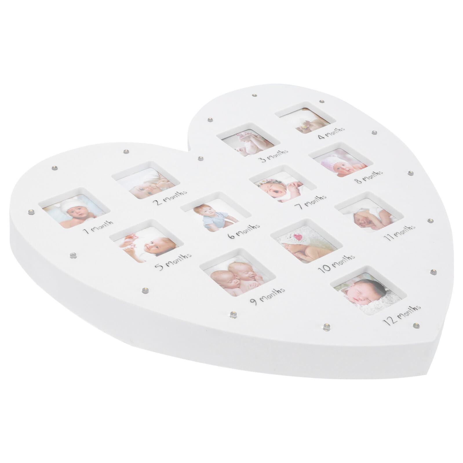 Marco de Fotos para Ñiño con Luz en Forma de Corazón 12 Meses de Crecimiento Tamaño 335X32 CM Decoración Infantil para Pared y Mesa Obsequio Original para Recién Nacidos