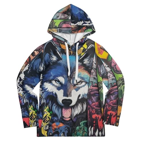 Pull à capuche loup anti-courants d'air avec cordon de serrage et manches S - 2