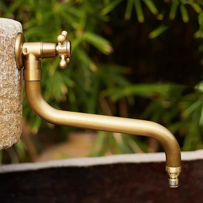 MOCHAMIK Robinet extérieur Mural en Laiton Total en Bronze Antique : Robinet d'eau Froide avec Bec Rotatif Commande à Levier (B)