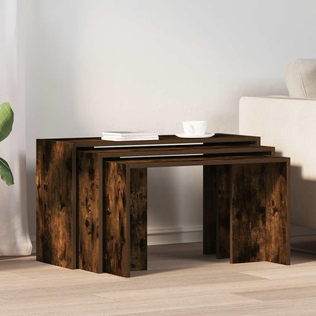 Stoły Stackable 3 szt. Sklejka Dąb Dym