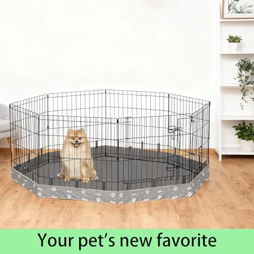 Image of Dog Playpen Bottom Pad for 24 inch Metal Octagon Exercise Pen | 8-Panel Design with Elastic Buckle Connections | Waterproof Floor Mat (Note: PlaypenNot Included) (Gray)
