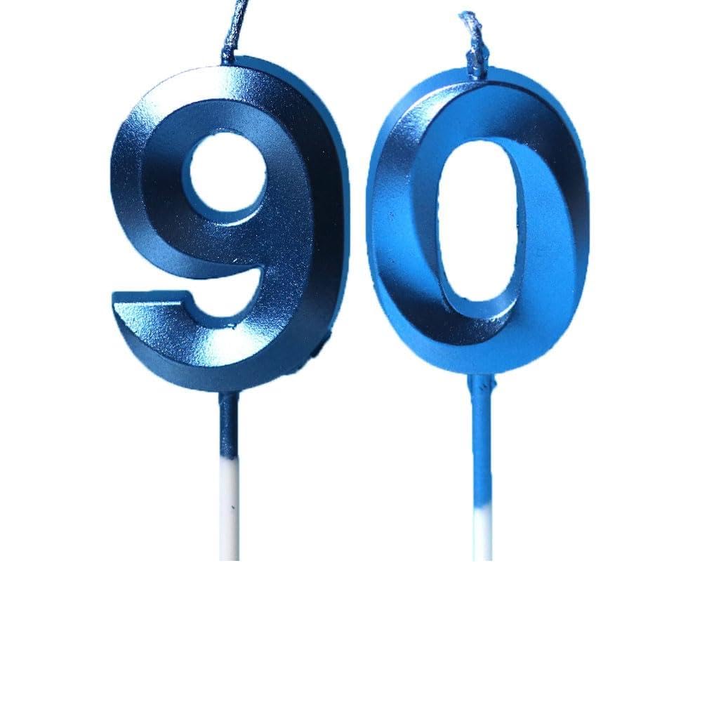 Xueliyun Blue 90Th Birthday Candles Number 90 Happy Birthday Candles Cake Topper Decorations For Children Birthday Party For 3D Designed Wedding Anniversary Party Wedding Anniversary Celebration Supply