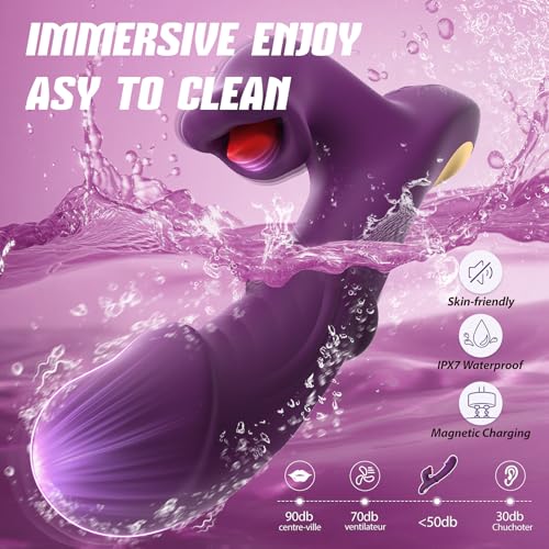 Image of Toendi Purple Thrusting Vibrator, G Spot Clitoral Stimulator Adult Sex Toys | 4-in-1 Thrusting, 7 Realistic Dildo & Sliding Ring, 10 Licking Vibration Modes, G Spot Clitoral Stimulator, For Couples