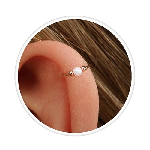 Evermark Gold Cartilage Earring - Tiny 8Mm And Thin 20G Helix Ring - 3Mm White Opal And 2Mm Gold Beads cover