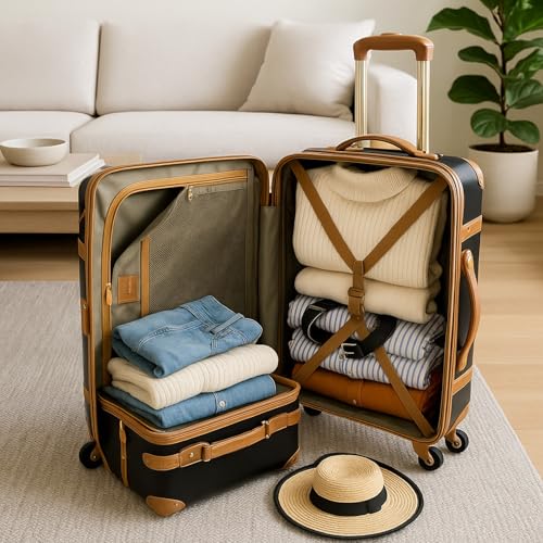 Chariot Regal Vintage Style 2-Piece Hardside Carry-On Retro Train Case Spinner Luggage Set - Black3