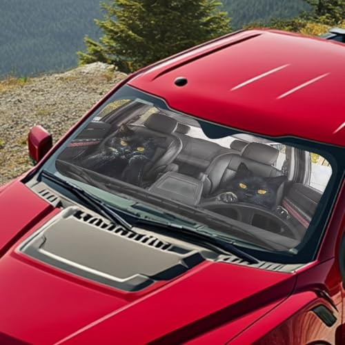 Image of Funny Black Cat Car Front Windshield Sun Shade Sun Shade for UV Protection Foldable Front Window Cover Sun Visor Protector Accessories for Cars Truck SUV